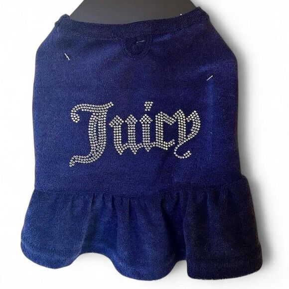 Navy Juicy Couture dog sweater with ruffle hem; size M/L dog - Picture 1 of 5